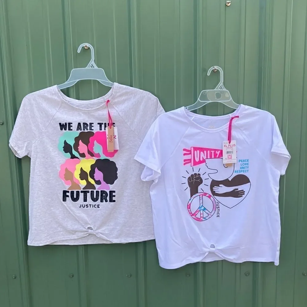 JUSTICE Girls Lightweight Knot Front Graphic T-Shirts 2-Pack Size XL Plus